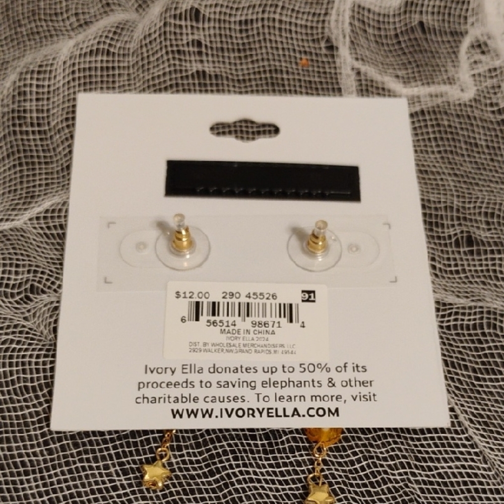 Ivory Ella Gold Star and Flower Earrings - Picture 2 of 2